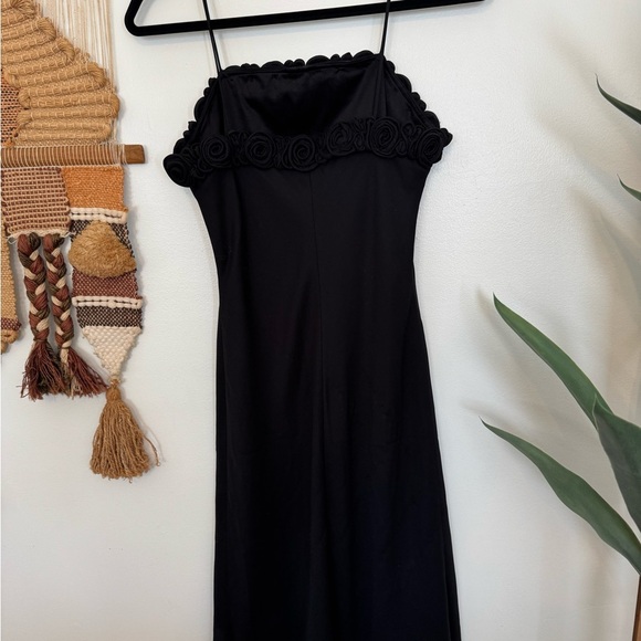 Vintage 90s Black Spaghetti Strap Dress with Rose Detail - Picture 3 of 4